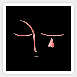 Sad face crying red love heart on black background Sticker